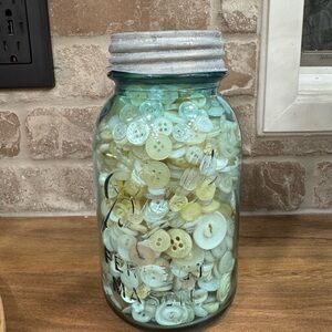 Vintage Mason Jar with Cream and White Buttons